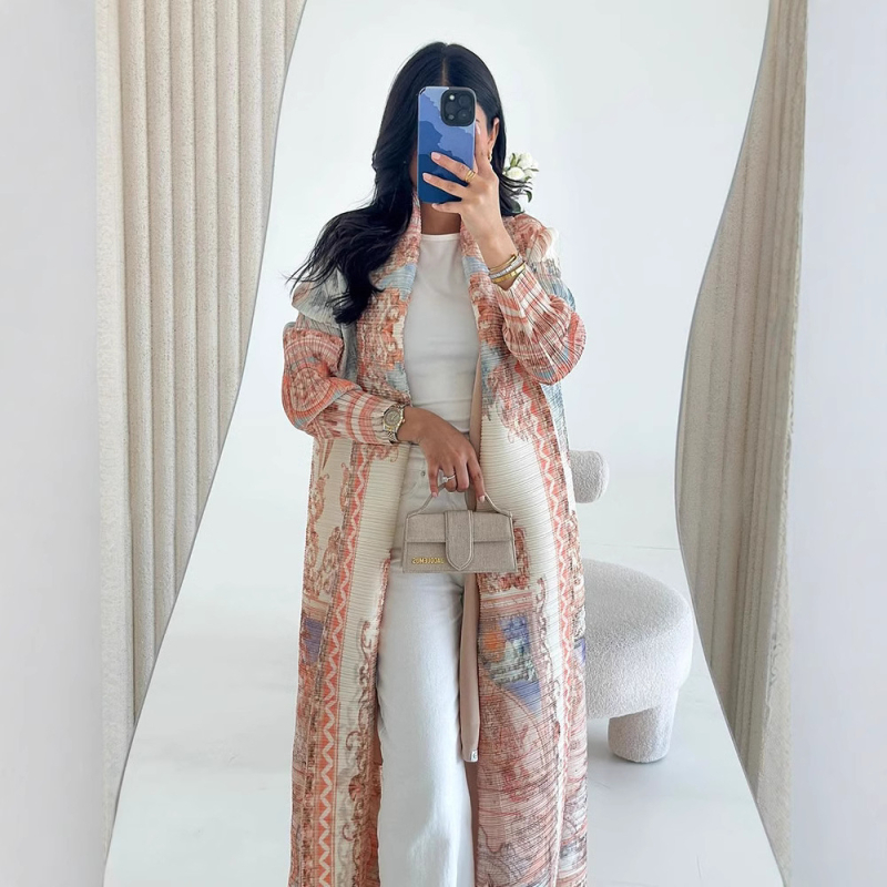 Plus Size nyári kabát női közel-keleti köntös arab női ruházat Issey Miyake rakott mintás köntös trunkcoat
