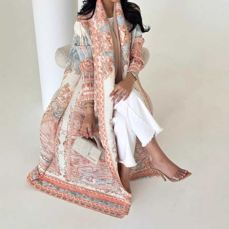 Plus Size nyári kabát női közel-keleti köntös arab női ruházat Issey Miyake rakott mintás köntös trunkcoat