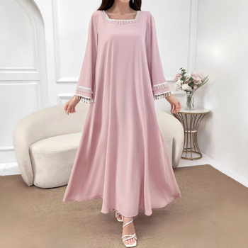 Bliskoistočna elegantna haljina dugih rukava s kvadratnim ovratnikom, zima 2024., novi stil, personalizirana modna haljina s resicama, široki ogrtač