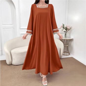 Bliskoistočna elegantna haljina dugih rukava s kvadratnim ovratnikom, zima 2024., novi stil, personalizirana modna haljina s resicama, široki ogrtač