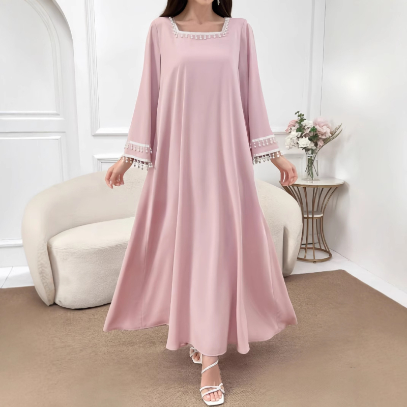 Bliskoistočna elegantna haljina dugih rukava s kvadratnim ovratnikom, zima 2024., novi stil, personalizirana modna haljina s resicama, široki ogrtač