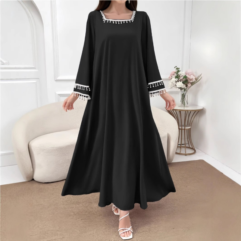 Bliskoistočna elegantna haljina dugih rukava s kvadratnim ovratnikom, zima 2024., novi stil, personalizirana modna haljina s resicama, široki ogrtač