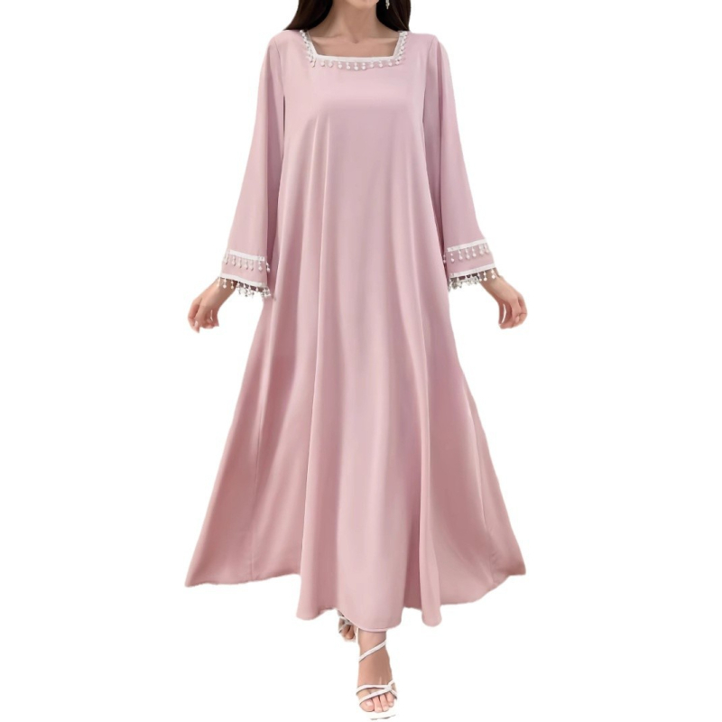 Bliskoistočna elegantna haljina dugih rukava s kvadratnim ovratnikom, zima 2024., novi stil, personalizirana modna haljina s resicama, široki ogrtač