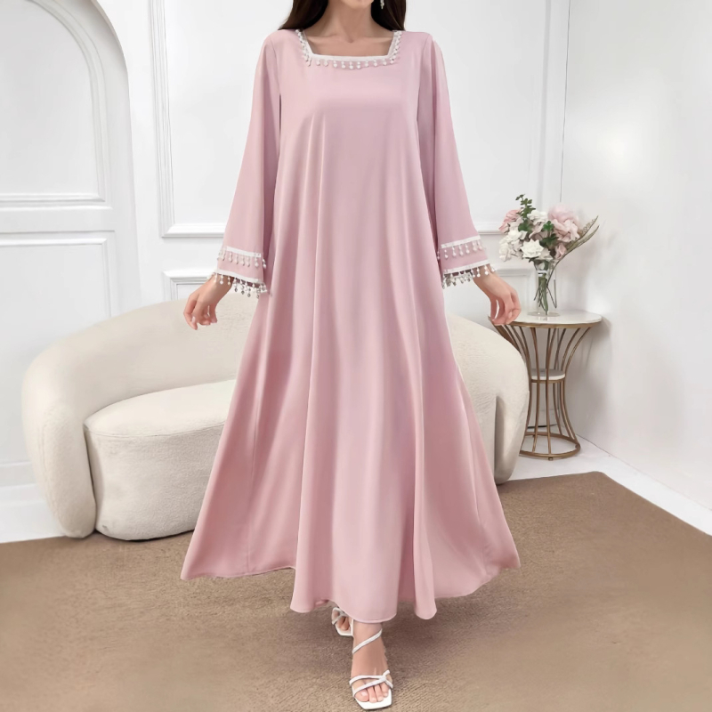 Bliskoistočna elegantna haljina dugih rukava s kvadratnim ovratnikom, zima 2024., novi stil, personalizirana modna haljina s resicama, široki ogrtač