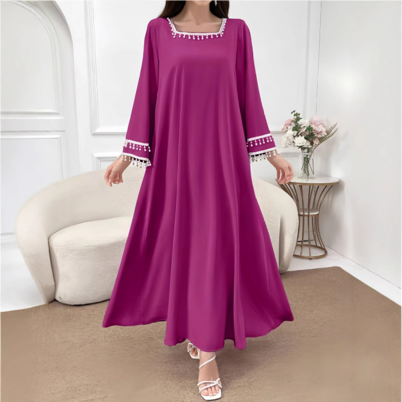Bliskoistočna elegantna haljina dugih rukava s kvadratnim ovratnikom, zima 2024., novi stil, personalizirana modna haljina s resicama, široki ogrtač