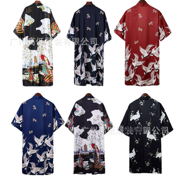 Jauns 2024. gada Amazon ķīniešu stila vīriešu un sieviešu garais dzērvju apdrukas saules aizsardzības Han dinastijas kardigans pāriem, brīvs apmetnis