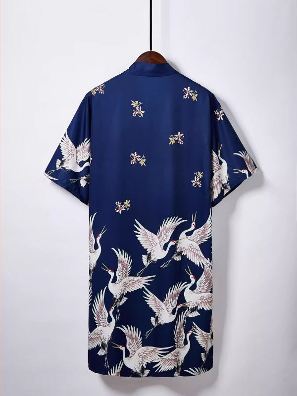 Jauns 2024. gada Amazon ķīniešu stila vīriešu un sieviešu garais dzērvju apdrukas saules aizsardzības Han dinastijas kardigans pāriem, brīvs apmetnis