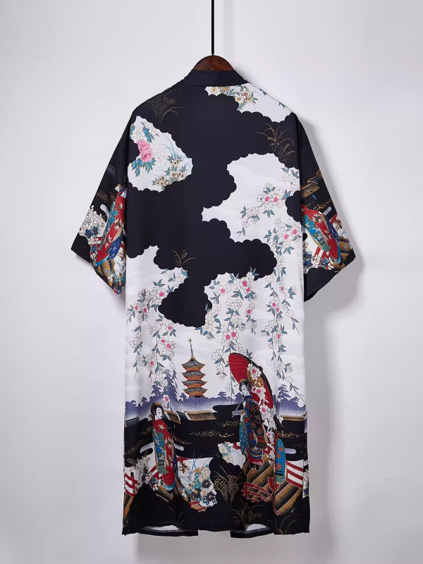 Jauns 2024. gada Amazon ķīniešu stila vīriešu un sieviešu garais dzērvju apdrukas saules aizsardzības Han dinastijas kardigans pāriem, brīvs apmetnis