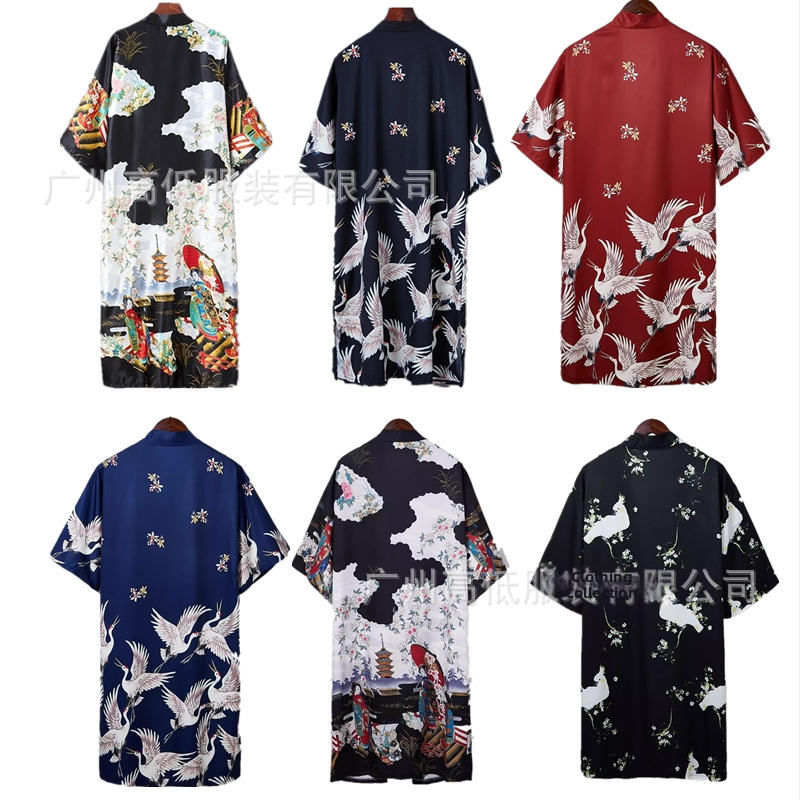 Jauns 2024. gada Amazon ķīniešu stila vīriešu un sieviešu garais dzērvju apdrukas saules aizsardzības Han dinastijas kardigans pāriem, brīvs apmetnis