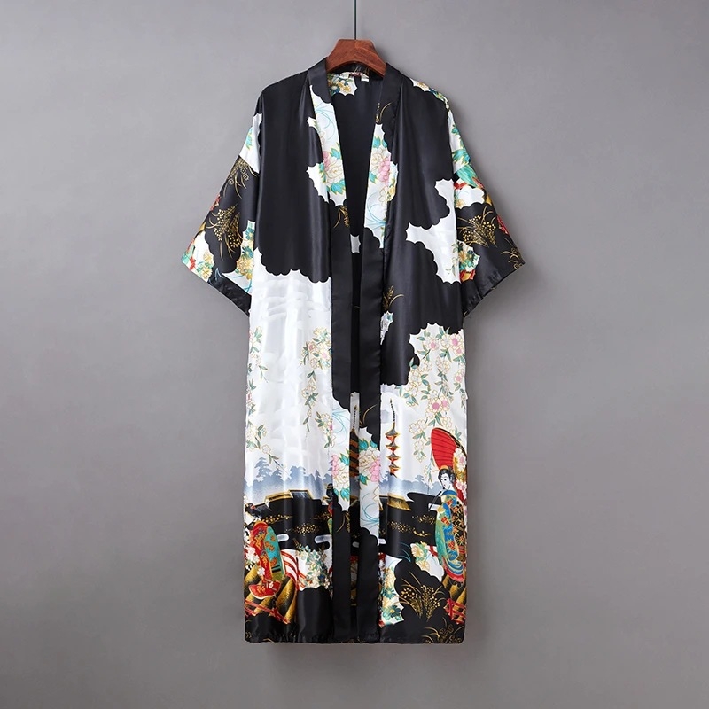 Jauns 2024. gada Amazon ķīniešu stila vīriešu un sieviešu garais dzērvju apdrukas saules aizsardzības Han dinastijas kardigans pāriem, brīvs apmetnis