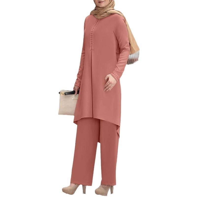 2024-es határokon átnyúló AliExpress-es, népszerű közel-keleti muszlim női öltöny, tavaszi és őszi csipkés, hosszú ujjú, széles szárú nadrág