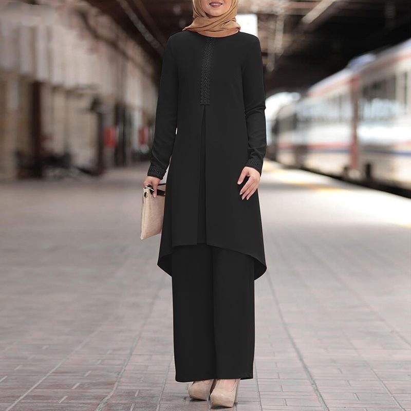 2024-es határokon átnyúló AliExpress-es, népszerű közel-keleti muszlim női öltöny, tavaszi és őszi csipkés, hosszú ujjú, széles szárú nadrág