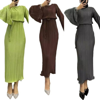 M2912 Amazon Dámske Blízkeho východu moslimské jednofarebné elegantné skladané rovné dlhé módne elegantné šaty