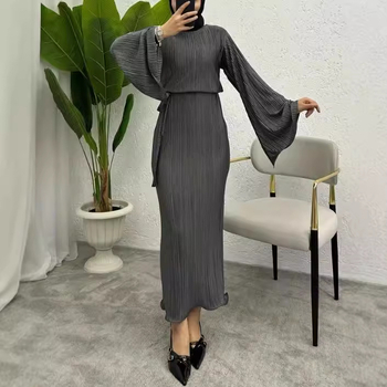 M2912 Amazon Dámske Blízkeho východu moslimské jednofarebné elegantné skladané rovné dlhé módne elegantné šaty