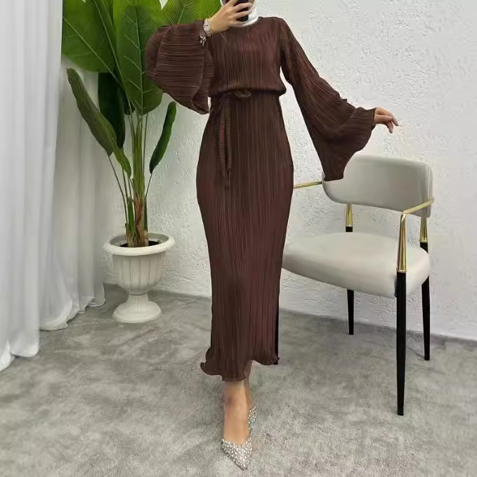 M2912 Amazon Dámske Blízkeho východu moslimské jednofarebné elegantné skladané rovné dlhé módne elegantné šaty