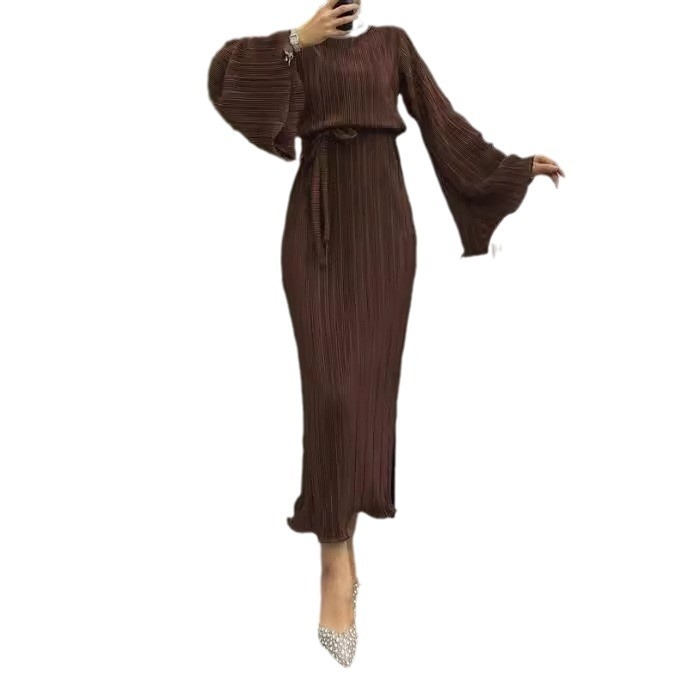 M2912 Amazon Dámske Blízkeho východu moslimské jednofarebné elegantné skladané rovné dlhé módne elegantné šaty