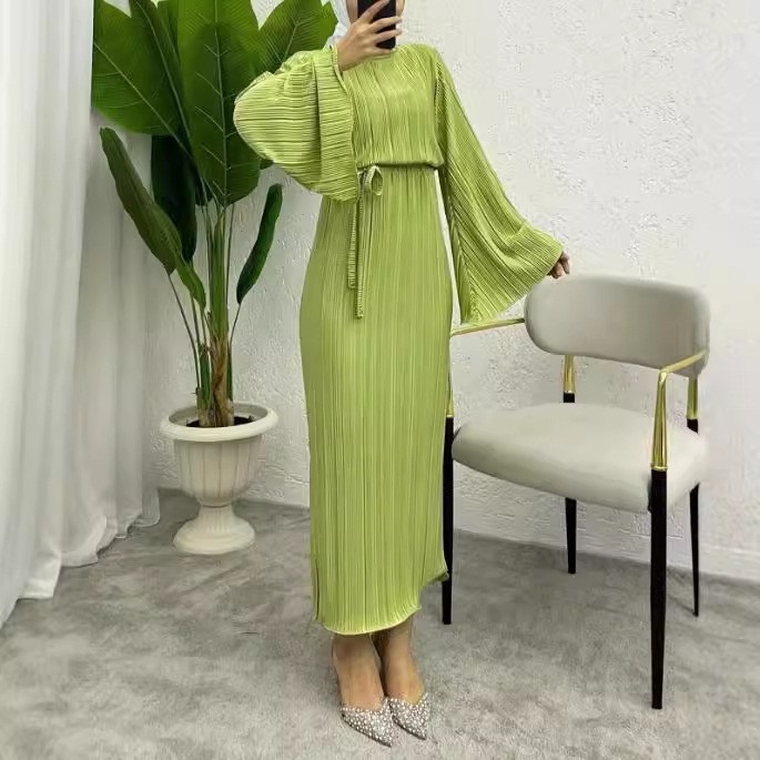 M2912 Amazon Dámske Blízkeho východu moslimské jednofarebné elegantné skladané rovné dlhé módne elegantné šaty