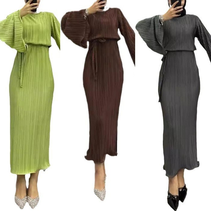 M2912 Amazon Dámske Blízkeho východu moslimské jednofarebné elegantné skladané rovné dlhé módne elegantné šaty