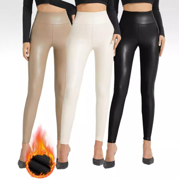 Határokon átnyúló Temu Népszerű Pu Nadrág Magas Derekú Karcsúsító Look Feszes Fazonú Őszi és Téli Felsőruházat Polár Bélelt Vastagított Leggings Négy Oldalt Elasztikus Bőr Nadrág