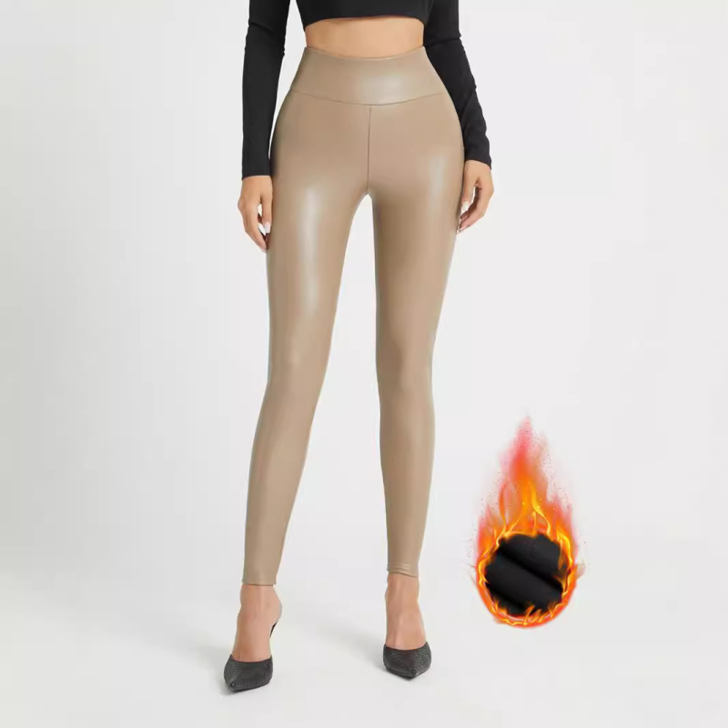 Határokon átnyúló Temu Népszerű Pu Nadrág Magas Derekú Karcsúsító Look Feszes Fazonú Őszi és Téli Felsőruházat Polár Bélelt Vastagított Leggings Négy Oldalt Elasztikus Bőr Nadrág
