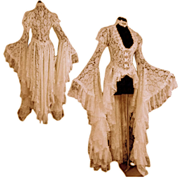 Dámske šaty s dlhým zvonovým rukávom a dutým prešívaním v štýle krížového zrkadla, vintage čipkované vyšívané