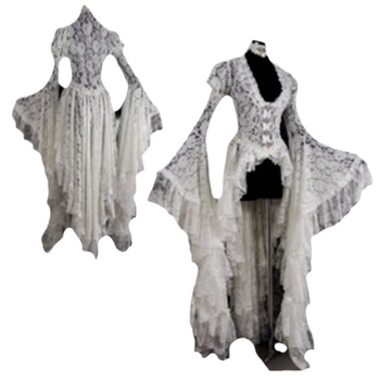 Dámske šaty s dlhým zvonovým rukávom a dutým prešívaním v štýle krížového zrkadla, vintage čipkované vyšívané