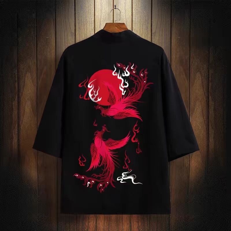 Karšto pardavimo kiniško stiliaus drakono totemo krano fenikso Luano paukščio plunksnos megztas megztinis kasdieniam kimono apsiaustui laisvam chalatui