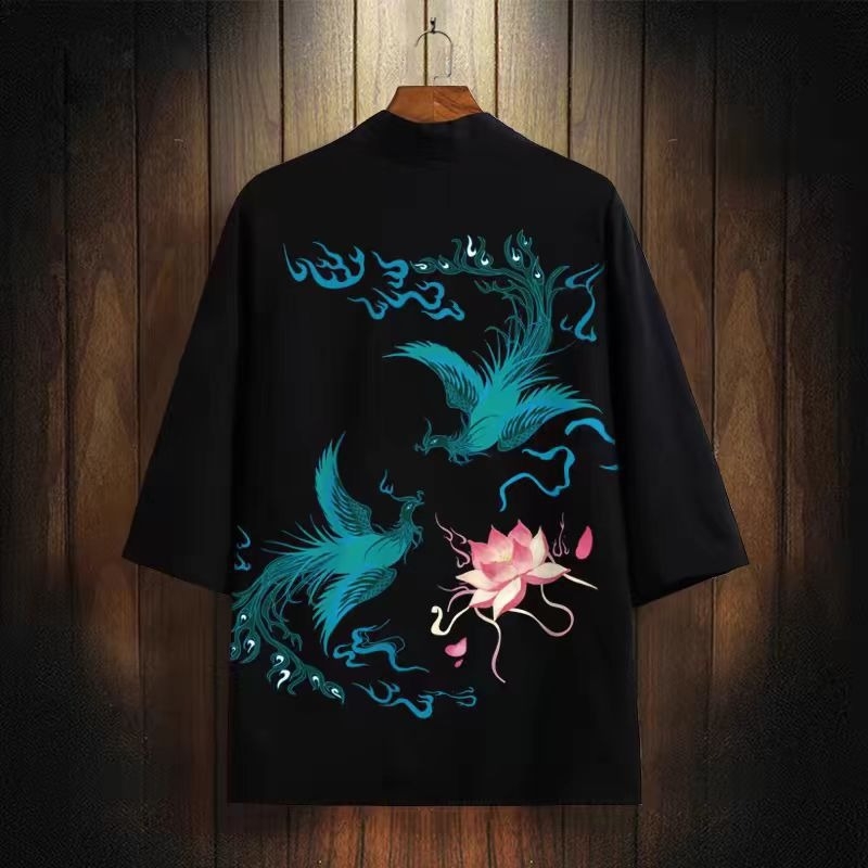 Karšto pardavimo kiniško stiliaus drakono totemo krano fenikso Luano paukščio plunksnos megztas megztinis kasdieniam kimono apsiaustui laisvam chalatui