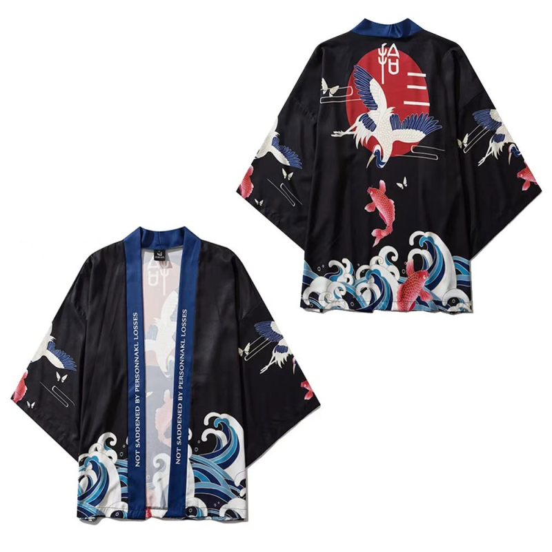 Karšto pardavimo kiniško stiliaus drakono totemo krano fenikso Luano paukščio plunksnos megztas megztinis kasdieniam kimono apsiaustui laisvam chalatui