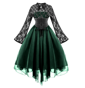 Rochie elegantă în stil gotic pentru femei, cu mâneci lungi, din șifon, cu cusături din dantelă, 2023