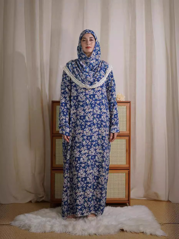 pluss-suuruses mugav hingav naisterõivaste mosleminaiste traditsiooniline pitsiline müts ühes tükis palvekleit mood trükitud kleit