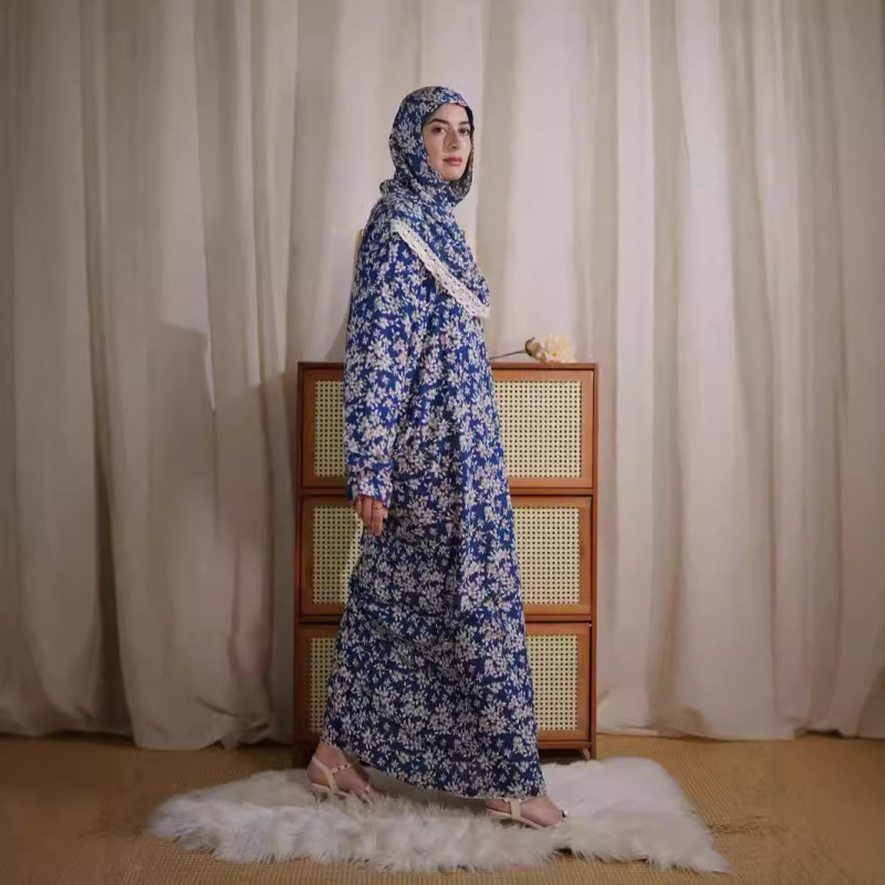 pluss-suuruses mugav hingav naisterõivaste mosleminaiste traditsiooniline pitsiline müts ühes tükis palvekleit mood trükitud kleit