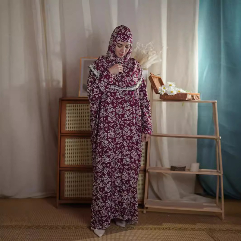 pluss-suuruses mugav hingav naisterõivaste mosleminaiste traditsiooniline pitsiline müts ühes tükis palvekleit mood trükitud kleit