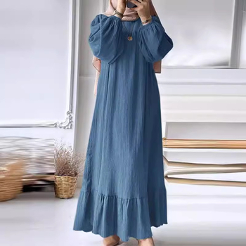 2024-es, határokon átnyúló, tavaszi és őszi, új divatos, buborékos ujjú, egyszínű, fodros ruha, női köntös