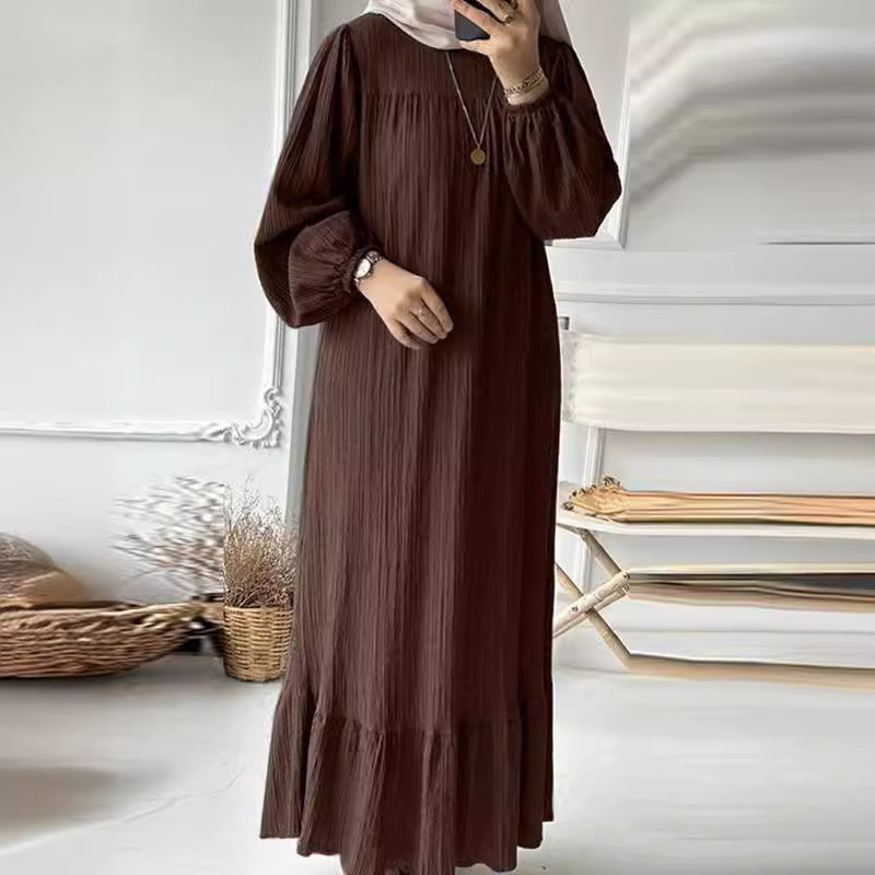 2024. aasta piiriülene naiste kevad- ja sügisene uue moe mullvarrukaga ühevärviline äärega volangidega kleit