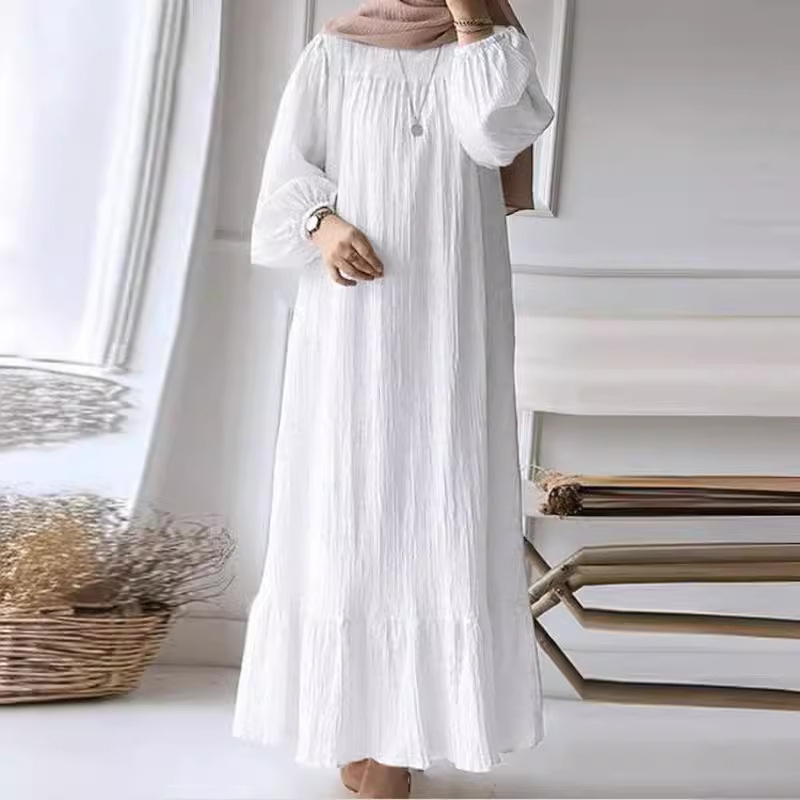 2024. aasta piiriülene naiste kevad- ja sügisene uue moe mullvarrukaga ühevärviline äärega volangidega kleit