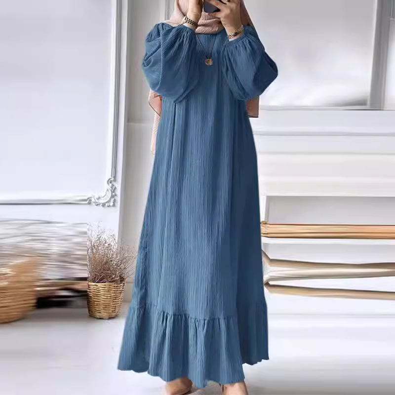 2024. aasta piiriülene naiste kevad- ja sügisene uue moe mullvarrukaga ühevärviline äärega volangidega kleit