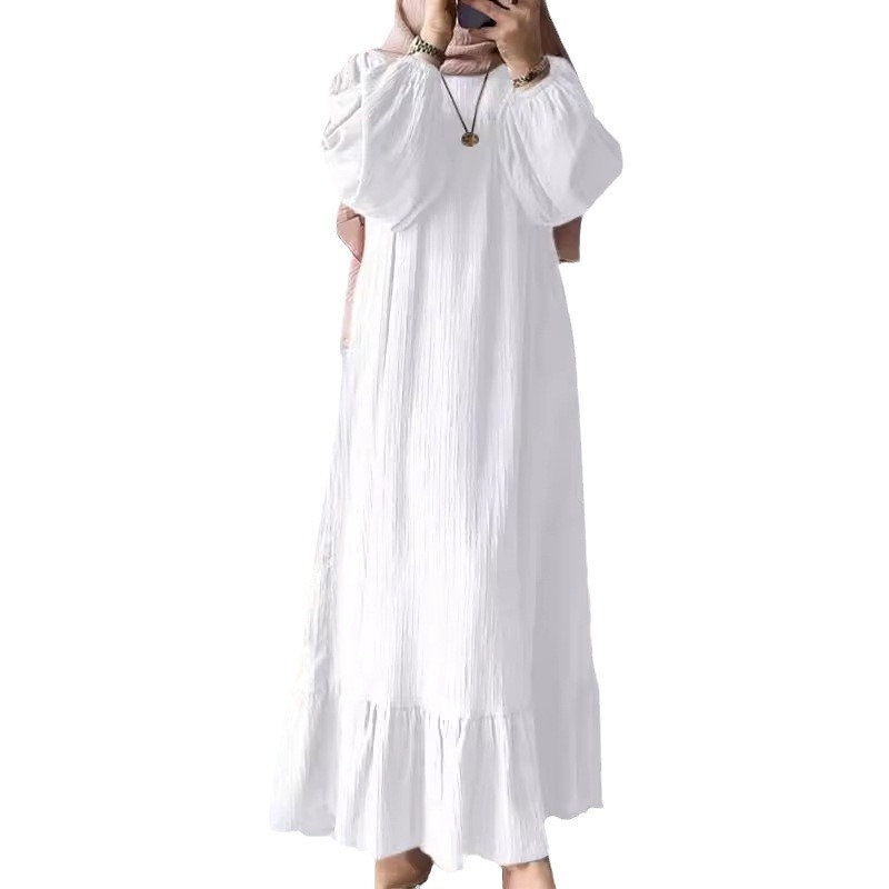 2024. aasta piiriülene naiste kevad- ja sügisene uue moe mullvarrukaga ühevärviline äärega volangidega kleit