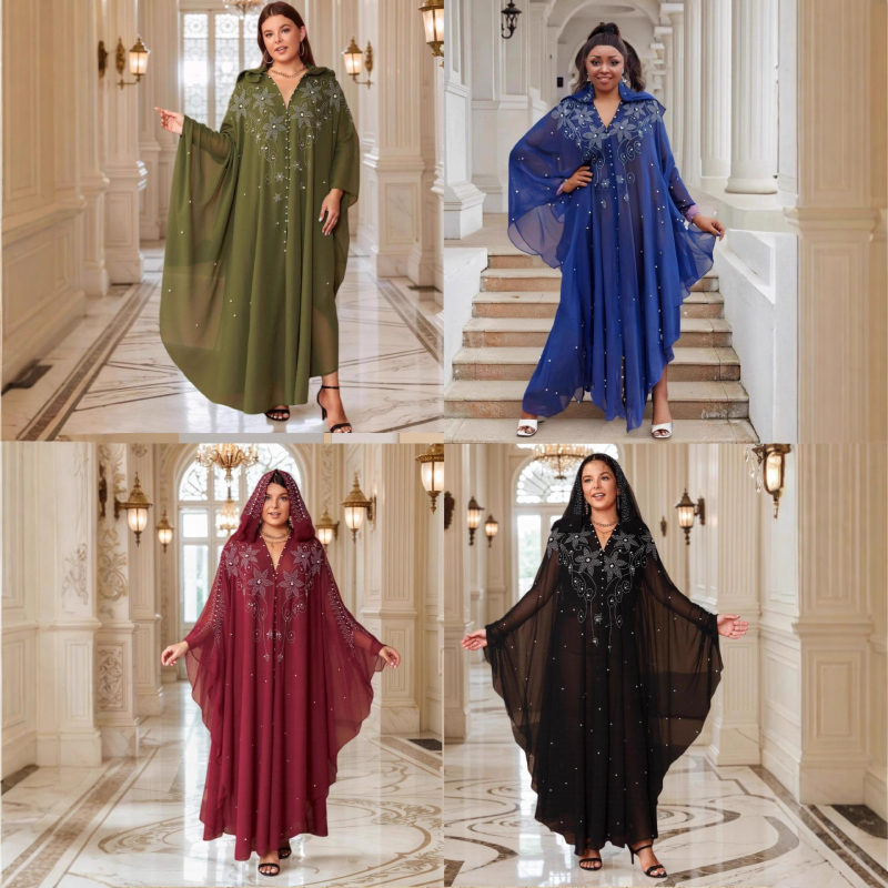 Pārrobežu Āfrikas un Eiropas stila kleitas, halāti, pērļu šifona kleitas ar izturīgām rhinestones un pērlīšu rotājumiem, rūpnīcas tiešās šifona kleitas noliktavā