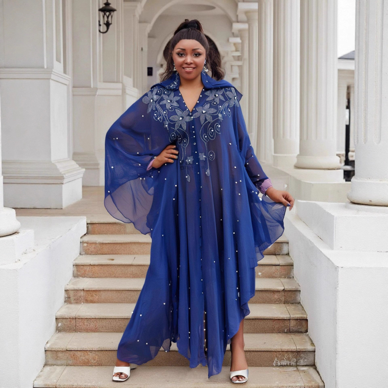 Haljine u afričkom i europskom stilu iz prekogranične perspektive, haljine od bisernog šifona, ukrašene cirkonima i perlicama, haljine od šifona direktno iz tvornice na zalihi