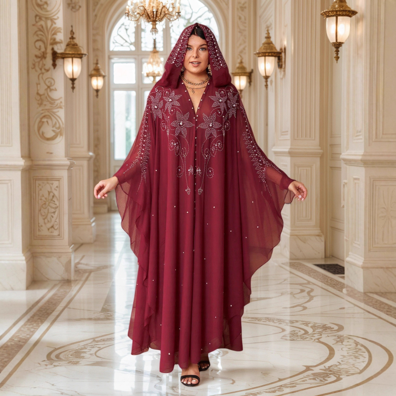 Haljine u afričkom i europskom stilu iz prekogranične perspektive, haljine od bisernog šifona, ukrašene cirkonima i perlicama, haljine od šifona direktno iz tvornice na zalihi