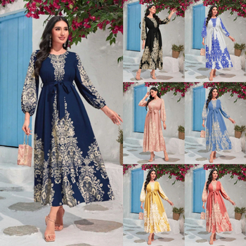 Dámske šaty v štýle paláca, jeseň 2023, nové, vintage, potlačené, štýlové, s nafúknutými rukávmi, elegantné, jemné, dlhé šaty