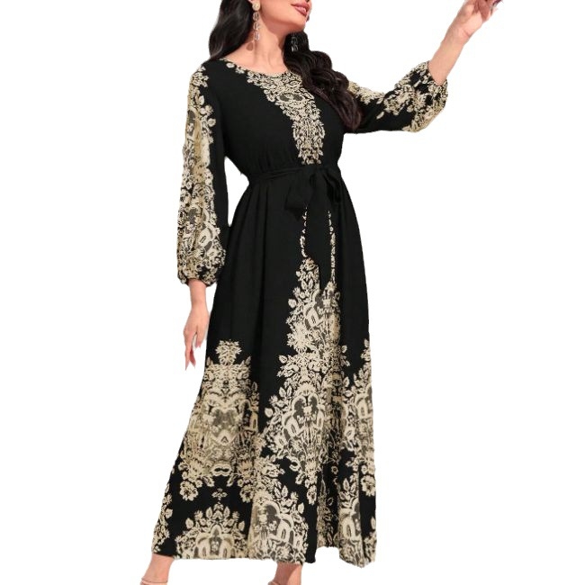 Dámske šaty v štýle paláca, jeseň 2023, nové, vintage, potlačené, štýlové, s nafúknutými rukávmi, elegantné, jemné, dlhé šaty