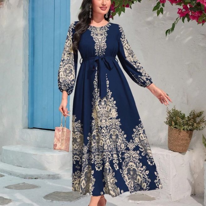 Dámske šaty v štýle paláca, jeseň 2023, nové, vintage, potlačené, štýlové, s nafúknutými rukávmi, elegantné, jemné, dlhé šaty