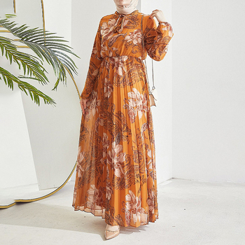 M2583 Amazon Žene Bliski istok Musliman Nova šifonska cvjetna plisirana duga modna elegantna haljina