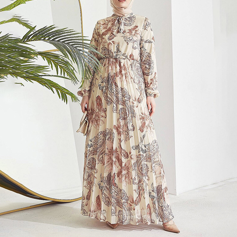M2583 Amazon Žene Bliski istok Musliman Nova šifonska cvjetna plisirana duga modna elegantna haljina