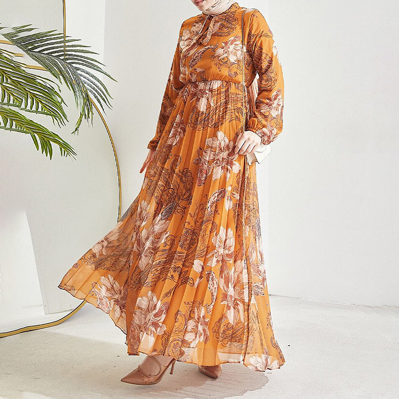 M2583 Amazon Žene Bliski istok Musliman Nova šifonska cvjetna plisirana duga modna elegantna haljina