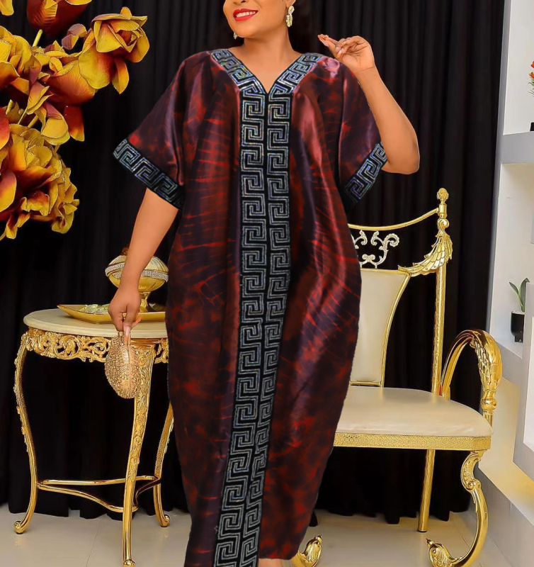 AliExpress 024 Široka haljina s printom perlica i turbanom za žene, plus size