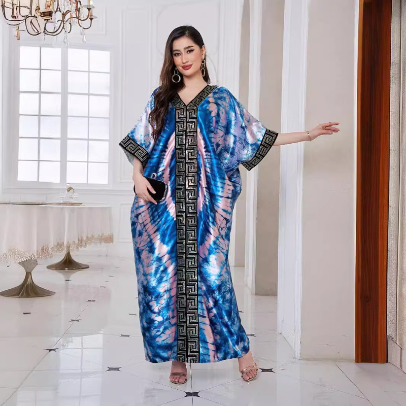 AliExpress 024 Široka haljina s printom perlica i turbanom za žene, plus size