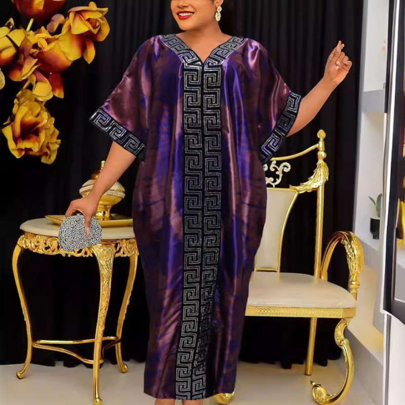 AliExpress 024 Široka haljina s printom perlica i turbanom za žene, plus size